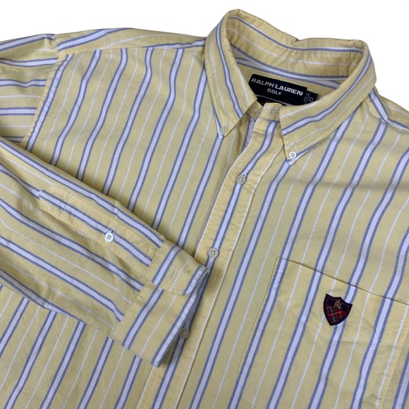 Ralph Lauren Golf Other - Ralph Lauren Golf Tilden Shirt Mens XL Yellow‎ Blue Striped Cotton Oxford Crest